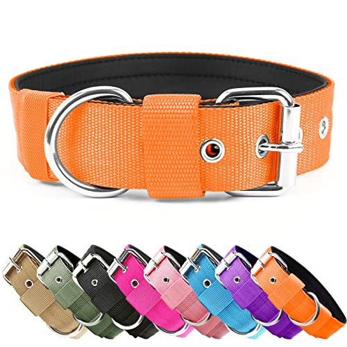 Heavy Duty Tactical Dog Collar - 1.5" Width Military Durable Thick Nylon with Adjustable Metal D Ring & Buckle Working Training K9 Collar for Medium Large Dogs (S(14"-17"), Orange) - color: Orange, size: S(14"-17")
