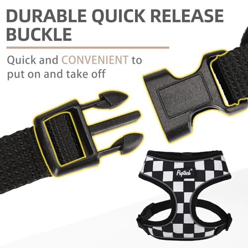 PUPTECK Soft Mesh Dog Harness and Leash Set Pet Puppy Cat Comfort Padded Vest No Pull Harnesses, Checkered Black&White, XS - color: Checkered Black&White, size: XS (NECK: 10", CHEST: 10"-14")