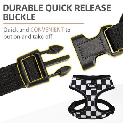 PUPTECK Soft Mesh Dog Harness and Leash Set Pet Puppy Cat Comfort Padded Vest No Pull Harnesses, Checkered Black&White, XS - color: Checkered Black&White, size: XS (NECK: 10", CHEST: 10"-14")