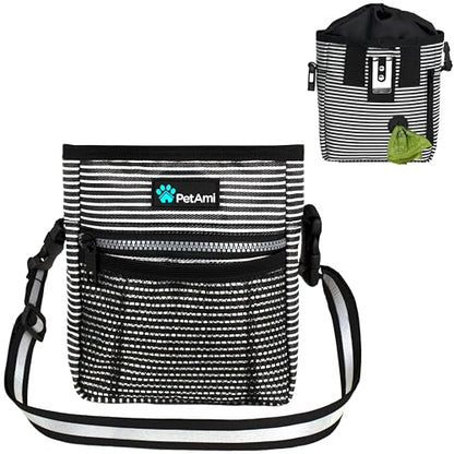 PetAmi Dog Treat Pouch, Pet Treat Pouch For Training, Dog Walking Bag Holder for Kibbles, Pet Food Toy, Dog Trainer Essentials Supplies, Poop Bag Dispenser, 3 Ways to Wear (Black Stripes) - color: Black Stripes