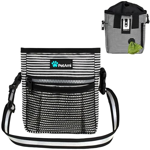 PetAmi Dog Treat Pouch, Pet Treat Pouch For Training, Dog Walking Bag Holder for Kibbles, Pet Food Toy, Dog Trainer Essentials Supplies, Poop Bag Dispenser, 3 Ways to Wear (Black Stripes) - color: Black Stripes