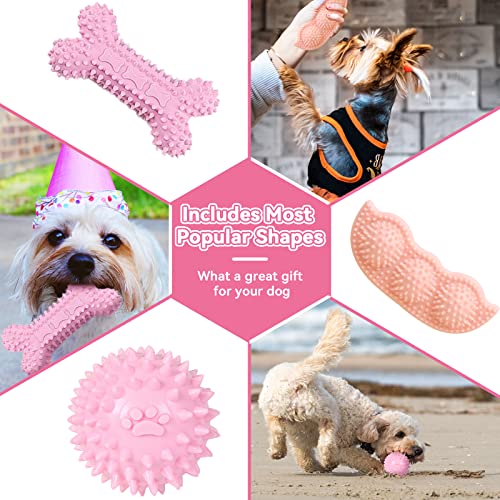 Petcare 6 Pack Puppy Chew Toys for Teething Cute Pink Puppy Toys Small Dog Toys Soft Rubber Rope Dog Toys Funny Bone Ball Cleaning Teeth Dog Chew Toys Puppy Teething Toys for Puppies Yorkie - color: Pink