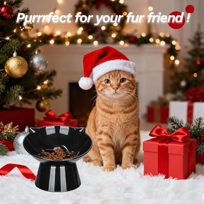 Detachable Slow Feeder Cat Bowl- Elevated Cats Feeder Tilted, 7 Inch Large Extra Wide Raised Cat Food Bowl Whisker Friendly, for Indoor Cats and Small Dogs Anti-Vomiting Black - color: Black