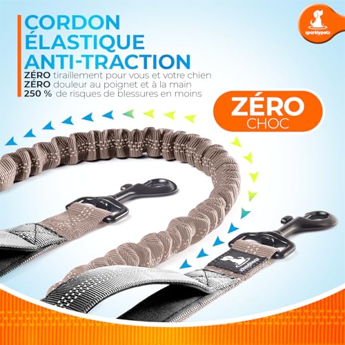 SparklyPets - Hands Free Dog Leash with Reflective Stitches - Waist Leash for Medium & Large Dogs Walking, Hiking, Training, Jogging, Canicross, Running - color: Brown, size: 1 dog M/L