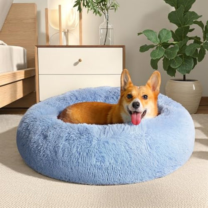 WESTERN HOME WH Calming Dog Bed & Cat Bed, Anti-Anxiety Donut Dog Cuddler Bed, Warming Cozy Soft Dog Round Bed, Dog Cat Cushion Bed for Small Medium Dogs and Cats - color: Light Blue, size: 30.0"l x 30.0"w x 8.0"th