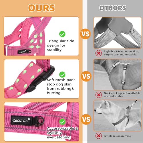 KOOLTAIL No Pull Harness Medium Size Dog with Handle, Easy Walk Puppy Vest Harness Neck & Chest Soft Paded Adjustable, Reflective & Lightweight Escape Proof Breathable Mesh Pet Running Harness, Pink M - color: Pink, size: Medium