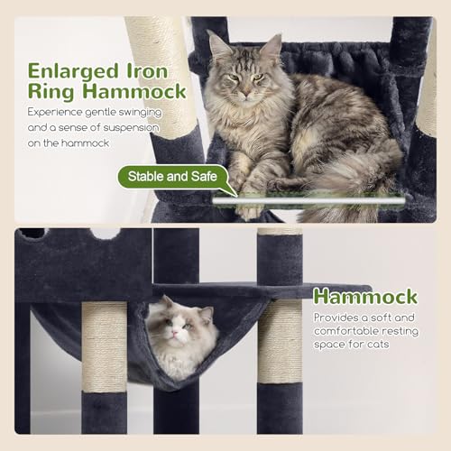 Globlazer Multi-Level Tall Cat Tower 83 inch Sturdy Extra Large Heavy Duty Cat Tree for Indoor Large Adult Cats Kittens with 2 Cat Condo, 8 Scratching Post, 2 Hammock, S83G, Dark Grey - color: Dark Grey