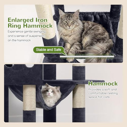 Globlazer Multi-Level Tall Cat Tower 83 inch Sturdy Extra Large Heavy Duty Cat Tree for Indoor Large Adult Cats Kittens with 2 Cat Condo, 8 Scratching Post, 2 Hammock, S83G, Dark Grey - color: Dark Grey