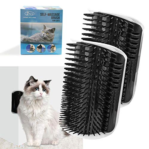 2 Pack Black Catnip Wall Massage Corner Brush for Long & Short Fur Cats and Kittens - Self Groomer Scratcher with Soft Comb - color: Black