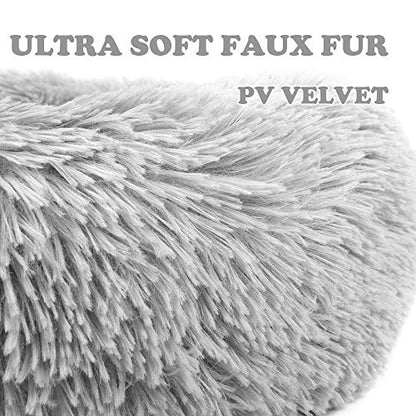 otoez Kitten Puppy Bed Extra Small XS Round Dog Cat Beds Anti Anxiety Plush Pet Calming Donut Bed with Non-Slip Waterproof Bottom, Washable (15.7", Light Grey) - color: Light Grey, size: 15.7"