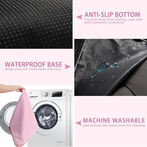 Dog Crate Bed Waterproof Deluxe Plush Dog Beds with Removable Washable Cover Anti-Slip Bottom Pet Sleeping Mattress for Large, Medium, Jumbo, Small Dogs, 35 x 22 inch, Pink - color: Pink, size: 35.0"L x 22.0"W x 3.0"Th