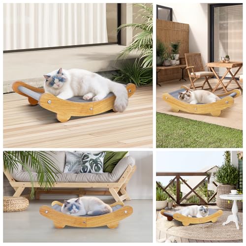 Cooling Cat Bed Hammock,Cats Cooling Mat, Comfort Gel Pet Pad, Indoor Elevated Cat Beds Chair, Curved Design, Pet Mat, Pet Furniture Couch, Wear-Resistant PVC Waterproof Fabric（Grey）