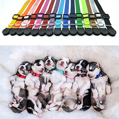 Puppy ID Collars,15 PCS Identification Soft Nylon Puppy Collars, Adjustable Breakaway Safety Whelping Litter Collars for Newborn Puppies Kitten – Set of 15 (Round Button S (Pack of 15)) - size: Round Button S (Pack of 15)