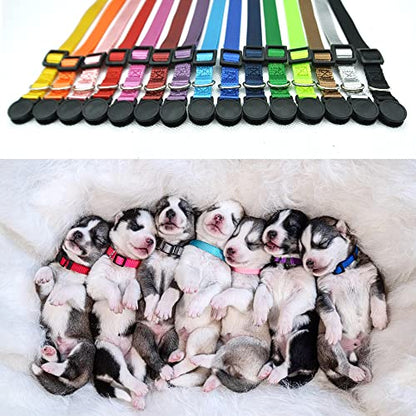 Luck Dawn Puppy ID Collars,15 PCS Identification Soft Nylon Puppy Collars, Adjustable Breakaway Safety Whelping Litter Collars for Newborn Puppies Kitten – Set of 15 (Round Button M (Pack of 15)) - size: Round Button M (Pack of 15)