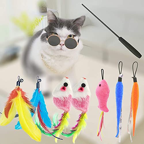 ZPH Cat Toys,Interactive Feather Variety Pack for Cats Wand Kitten Toy-Includ Cat Exercise Toy Fluffy Mouse Worms&Fish - style: SET B