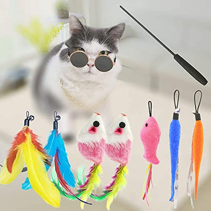 ZPH Cat Toys,Interactive Feather Variety Pack for Cats Wand Kitten Toy-Includ Cat Exercise Toy Fluffy Mouse Worms&Fish - style: SET B