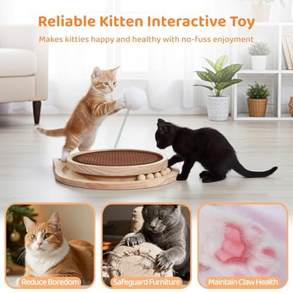 Natural Sisal Cat Scratcher with Ball, Round Kitten Scratching Pad Track and Spring Cat Toy Interactive Cat Toys for Indoor Cats Kitten Toys Enrichment Puzzle Play Exercise