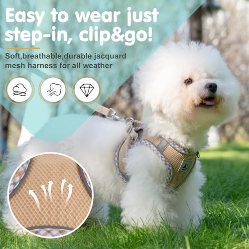 Dog Harness and Leash Set - No Pull Soft Breathable Small Dog Harness, Adjustable Reflective Step in Vest for Puppy, Kitten, Cats - color: khaki, size: xxs