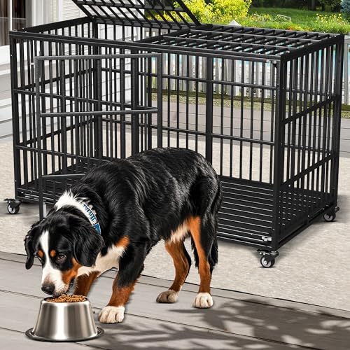 Extra Large Dog Crate for Large Dogs, 64 inches Heavy Duty Dog Crate,Indestructible Dog Kennel for High Anxiety Dogs, Lockable Wheels, Double Door, Removable Tray - size: 64''