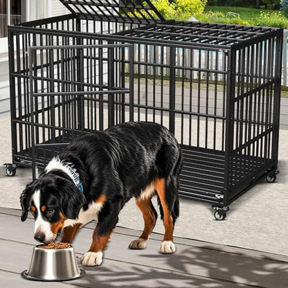 Extra Large Dog Crate for Large Dogs, 64 inches Heavy Duty Dog Crate,Indestructible Dog Kennel for High Anxiety Dogs, Lockable Wheels, Double Door, Removable Tray - size: 64''