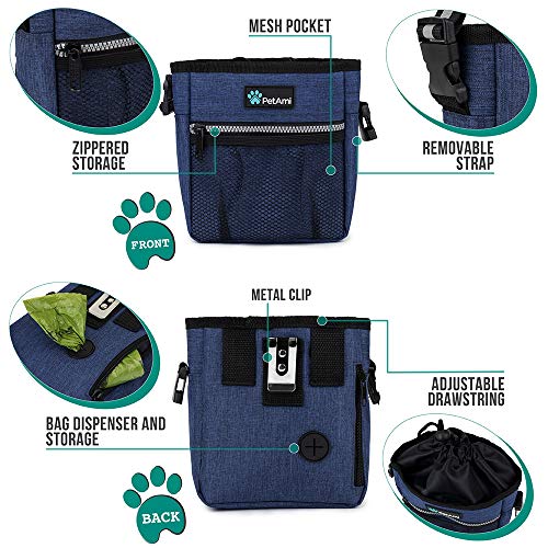 PetAmi Dog Treat Pouch, Pet Treat Pouch for Training, Dog Walking Bag Holder for Kibbles, Pet Food Toy, Dog Trainer Essentials Supplies, Poop Bag Dispenser, 3 Ways to Wear (Heather Navy) - color: Heather Navy