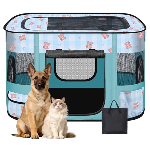 Foldable Dog Playpen Indoor,Expandable Puppy Playpen,Portable Pet Playpen for Small Animals,Waterproof Exercise Kennel Tent Crate for Travel,Camping, Home & Outdoor Use (M 31"L x 22"W x 21"H, Blue) - color: Blue