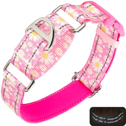 Pink Daisy Martingale Dog Collars for Dogs, Reflective Nylon Dog Collar with Buckle Adjustable Training, Walking, Hunting No Slip Dog Collar (Large, Daisy) - color: 1, size: L