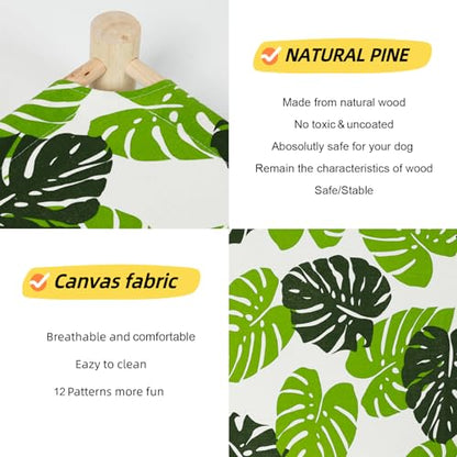 Cat and Dog Hammock Bed for Small Dogs, Brethable Wooden Cat Pet Rabbit Elevated Cooling Outdoor Bed Cots Furniture for Summer Monstera Leaf - color: Monstera Leaf