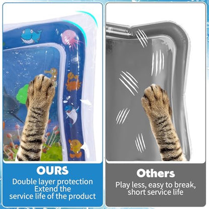 2 Pieces Upgraded Thickened Cat Water Mat,Interactive Cat Toy for Indoor Cats to Exercise, Hunting,Swatting, Anti-Scratch Leak Proof Foldable Water Sensory Play Mat with Fish for Pet Play