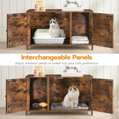 HOOBRO Litter Box Enclosure, Cat Litter Box Furniture with Removable Divider, Large Hidden Litter Box Furniture, Wooden Cat House, End Side Table, 31" L x 17.5" W x 19.7" H Rustic Brown BF03MW01G2 - color: Rustic Brown