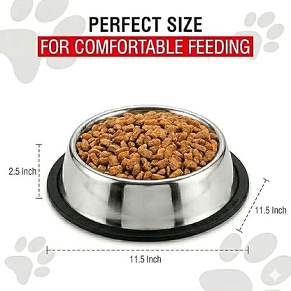 Loving Pets Stainless Steel Non-Tip Dog Bowl – Heavy Duty No Spill Dog Bowl with Removable Rubber Base – Durable, Non-Skid Stainless Steel Dog Food Bowl & Dog Water - size: 64 Ounce