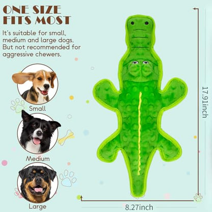No Stuffing Dog Squeak Toys- Chew Toys for Small Medium Large Breed- Durable Puppy Teething Interactive to Keep Them Busy- Best Birthday Gift(Crocodile) - color: Green