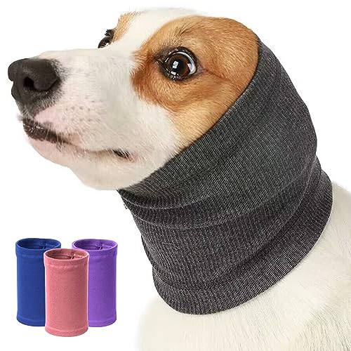 Nanaki Dog Calming Hoodie Quiet Head Cover Sleeves - Ear Covers Hood for Noise Bath, The Grooming and Force Drying Head Protection for Anxiety Relief and Calming Dog Neck and Ear Warmer - color: Grey, size: Medium