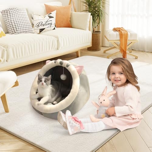 PUXING Cat Bed for Indoor Cats Cat Cave Bed Cat House Cat Tent Hideaway Pod for Indoor Cats Felt Kitten Beds Covered Cat House for Ultimate Cozy Comfort(Size:M)