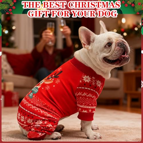 EXPAWLORER Dog Christmas Pajamas for Small Medium Large Dogs, Pet Holiday Onesie Costume, Warm Soft Lightweight Stretchy Xmas Outfit Winter Clothes Sweater Jumpsuit Pjs for Puppy Cats Boys & Girls XS - size: X-Small