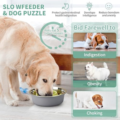 Slow Feeder Dog Bowls Insert, Animire Soft Silicone Slow Eating Dog Food Bowl for Small, Medium and Large Dogs, Compatible with Regular and Elevated Bowls - color: Green, size: S