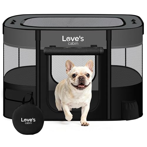 Love's cabin Pet Puppy Dog Playpen, Medium Dog Tent Crates Cage Indoor/Outdoor, Portable Exercise Playpen for Cat, Foldable Pop Up Dog Kennel Playpen with Carring Case (M, Grey) - color: Grey, style: Medium