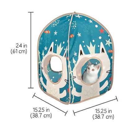 Kitty City Ocean-Themed Pop-Up Cat House, Collapsible Indoor Cat Hideout with Peekaboo Openings, Lightweight Foldable Cat Play Furniture for Play & Lounging - color: F) Ocean Cat Tent House