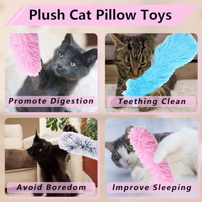 3 Pack Cat Pillows Toys, Soft Catnip Toy, Cat Chew Toy Exercise Kicker for Indoor Cats Kittens Kitty (Pink&Blue&Gray) - color: Pink&Blue&Gray