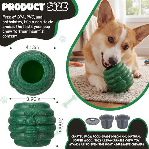 Gemscream 1 Pack Large Dog Toys for Aggressive Chewers, Dog Treat Dispensing Toy to Keep Them Busy, 2-in-1 Fillable Holder with 2 Cups and Food-Dispensing Lids for Large Medium (Green) - color: Green
