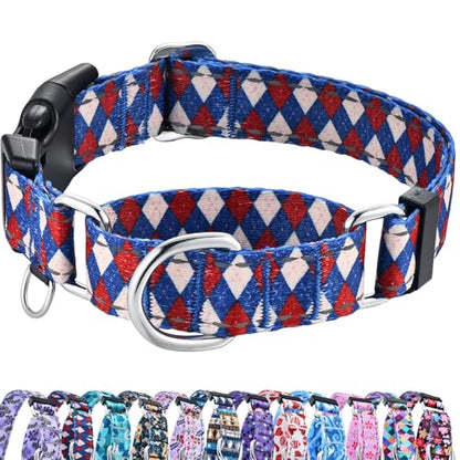 Reflective Martingale Dog Collar with Buckle Soft Nylon Geometric Patterns Pet Collars for Small Dogs (Argyle, S) - color: Argyle, size: Small