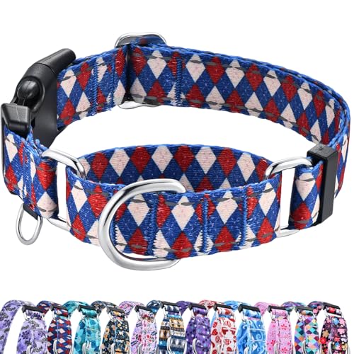 Reflective Martingale Dog Collar with Buckle Soft Nylon Geometric Patterns Pet Collars for Large Dogs (Argyle, L) - color: Argyle, size: Large
