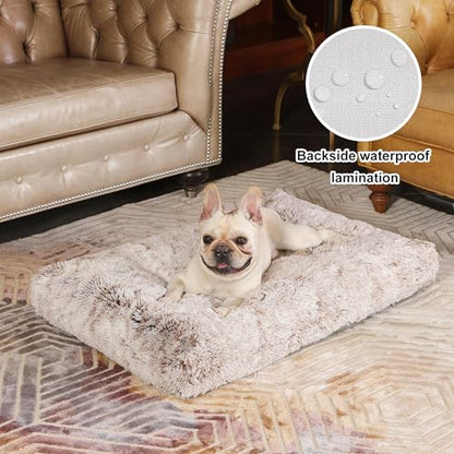 Bedfolks Waterproof Dog Crate Bed,Plush Dog Bed with Removable Washable Cover,Faux Fur Dog Crate Pad for Medium Dogs,Fluffy Dog Kennel Bed 29"x21",Brown - color: Brown, size: Medium(29x21'')