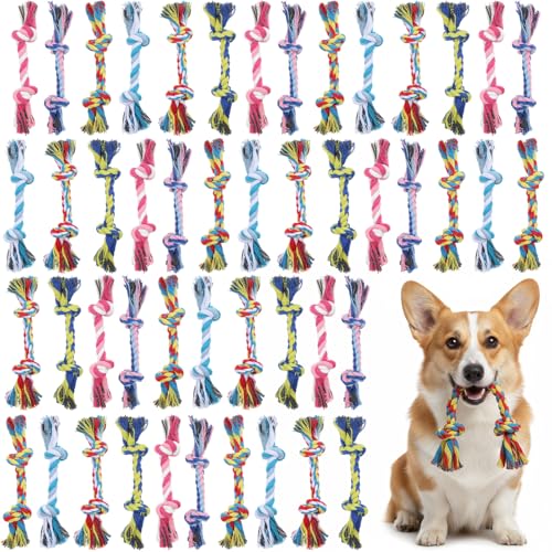 Dimeho 48 PCS Puppy Chew Toy Dog Rope Toys Cotton Knot Teething Toy Tug of War Dog Interactive Toys Multi Color for Small and Medium Dogs Newborn Pet Boredom Teeth Cleaning