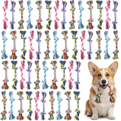 Dimeho 48 PCS Puppy Chew Toy Dog Rope Toys Cotton Knot Teething Toy Tug of War Dog Interactive Toys Multi Color for Small and Medium Dogs Newborn Pet Boredom Teeth Cleaning