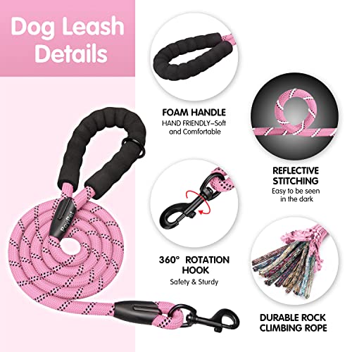 PoyPet No Pull Dog Harness and 5 Feet Leash Set, Release on Neck Reflective Adjustable Pet Vest, Front & Back 2 D-Ring and Soft Padded Pet Harness with Handle for Small to Large Dogs(Pink,M) - color: Light Pink, size: Medium