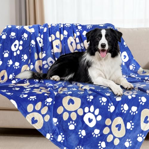 Rezutan Dog Blanket for Large Dogs, Soft Fleece Dog Blankets, Cute Paw Print Throw Blanket for Dogs, Fluffy Flannel Pet Cat Puppy Blanket Mat Cover for Bed Couch, Blue 50 x 40 inch - color: Love Blue, size: 50x40 inch