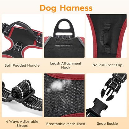 No Pull Dog Harness, No Chock Reflective Adjustable Soft Padded Pet Vest with Easy Control Handle, Easy Wearing with Stylish, Reinforced Knot, 2 Buckles - color: Black/Red, size: X-Small