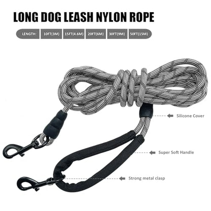 Long Dog Leash, 10/15/20/30/50FT Dog Training Leash with Soft Handle, Reflective Heavy Duty Rope Dog Lead for Medium Large Dogs Outside Play, Camping (3/8" x 10ft, Black) - color: Black, size: 10ft x 3/8inch