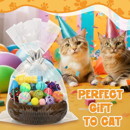Zopeal 64 Pcs Easter Cat Toy Gift Set Magic Cat Scratcher Board Ball Launcher Gun Crinkle and Yarn and Plastic Bell Ball Kitten Toy with Bow for Pet Interactive Engaging Gift(Organ Shape) - style: Organ Shape